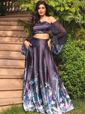 MIDNIGHT BLUE PRINTED TOP SKIRT
