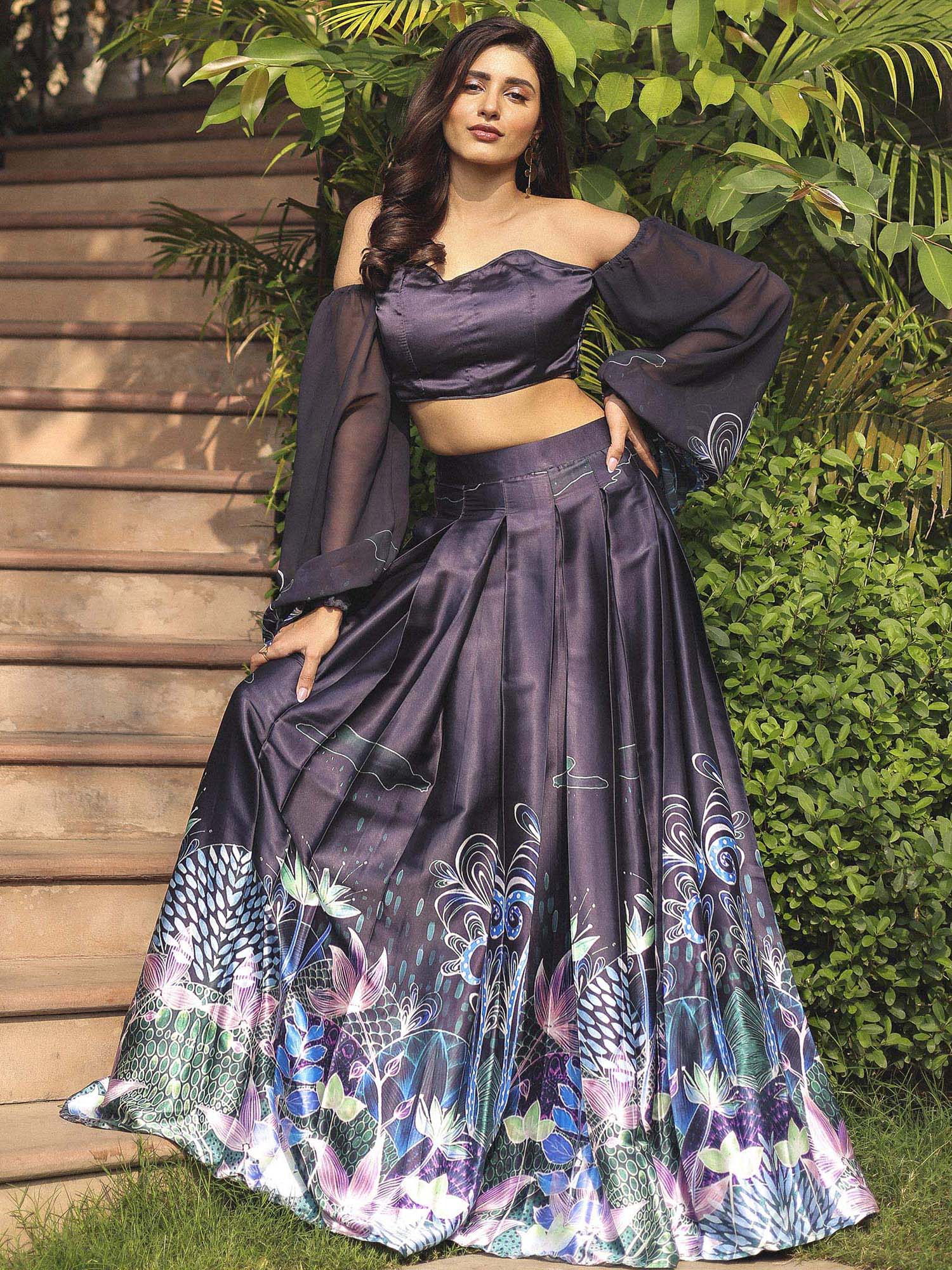 MIDNIGHT BLUE PRINTED TOP SKIRT