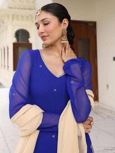 Royal Blue & Beige Contrast Patiala Set