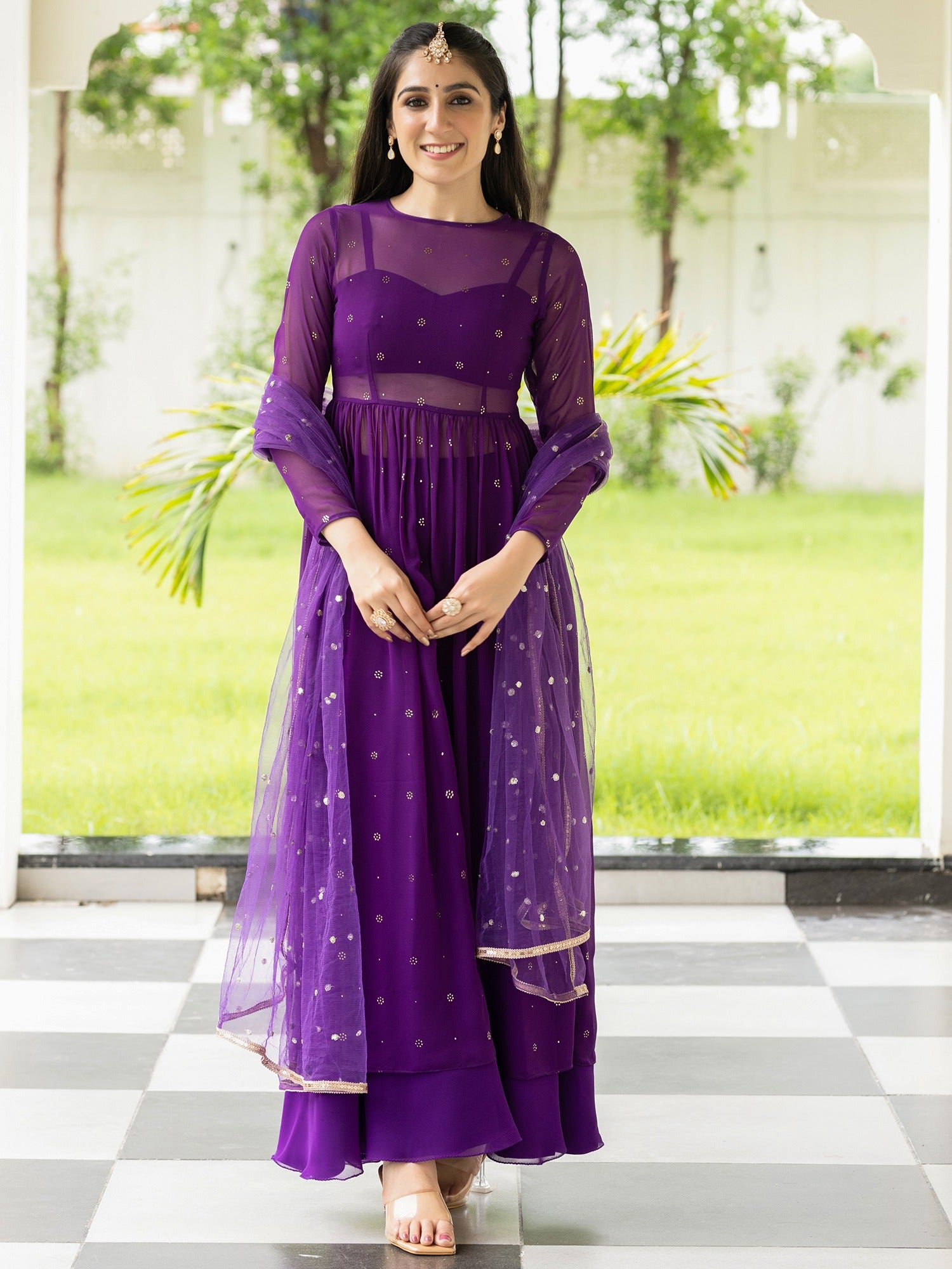 purple colour anarkali dress Georgette center slit Anarkali suit in Purple colour 2071C