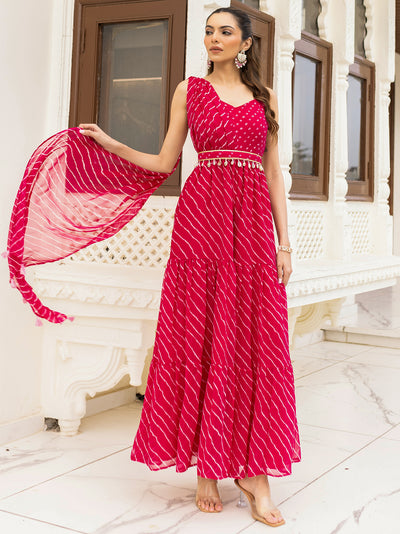 Teej Pink Bandhej Jumpsuit