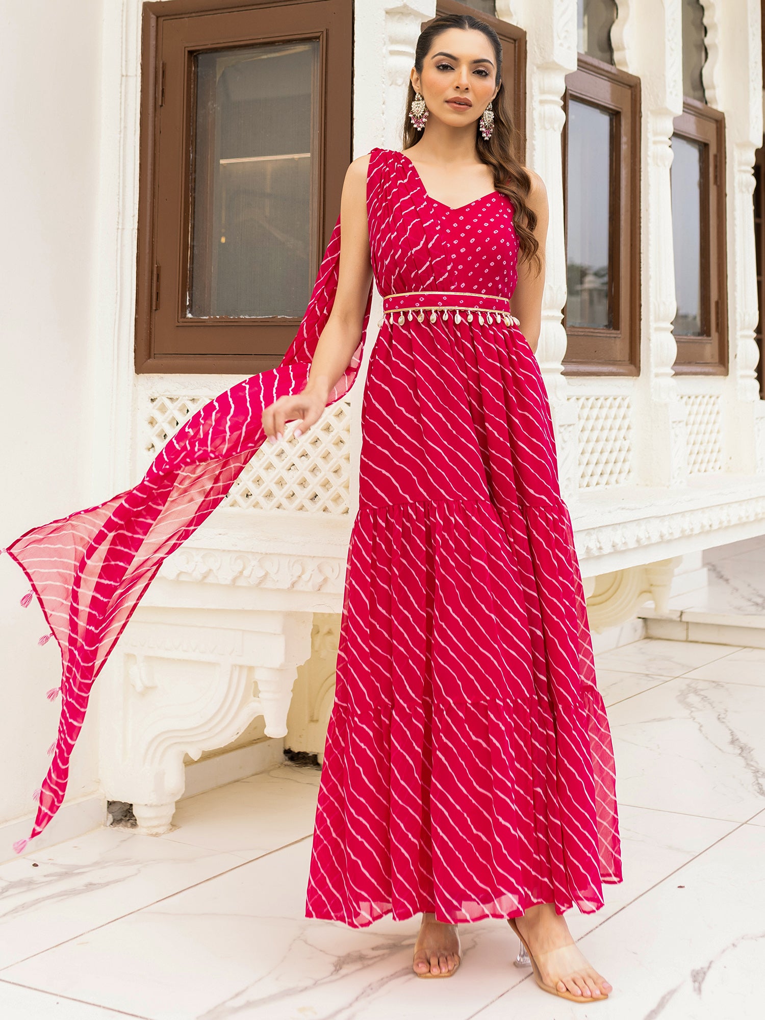 Teej Pink Bandhej Jumpsuit
