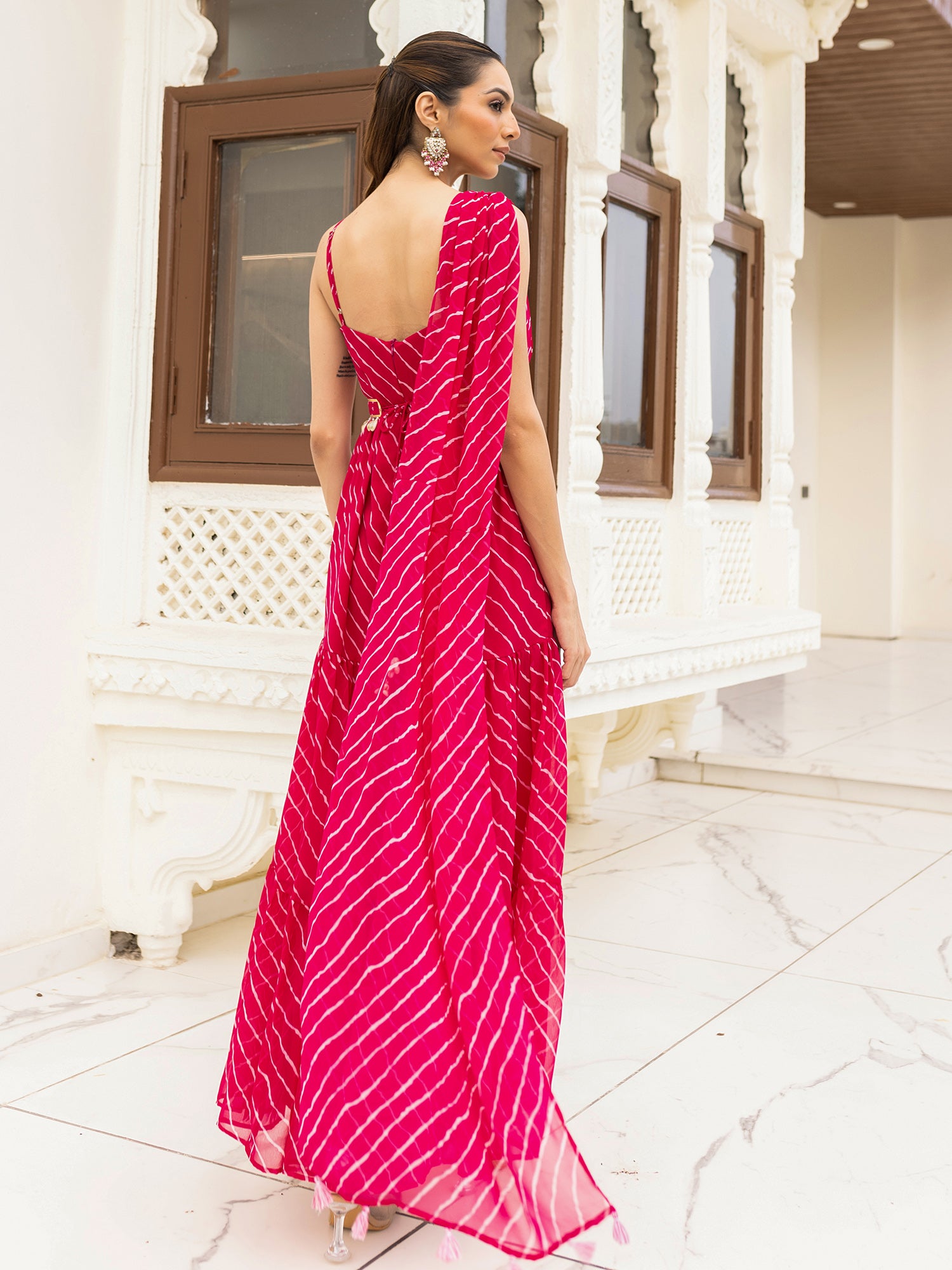 Teej Pink Bandhej Jumpsuit