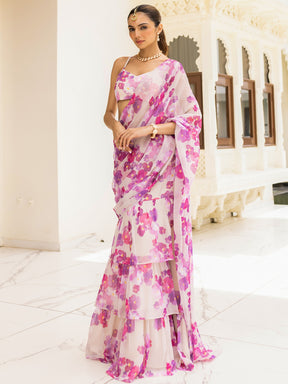 Bagh White Pre Draded saree