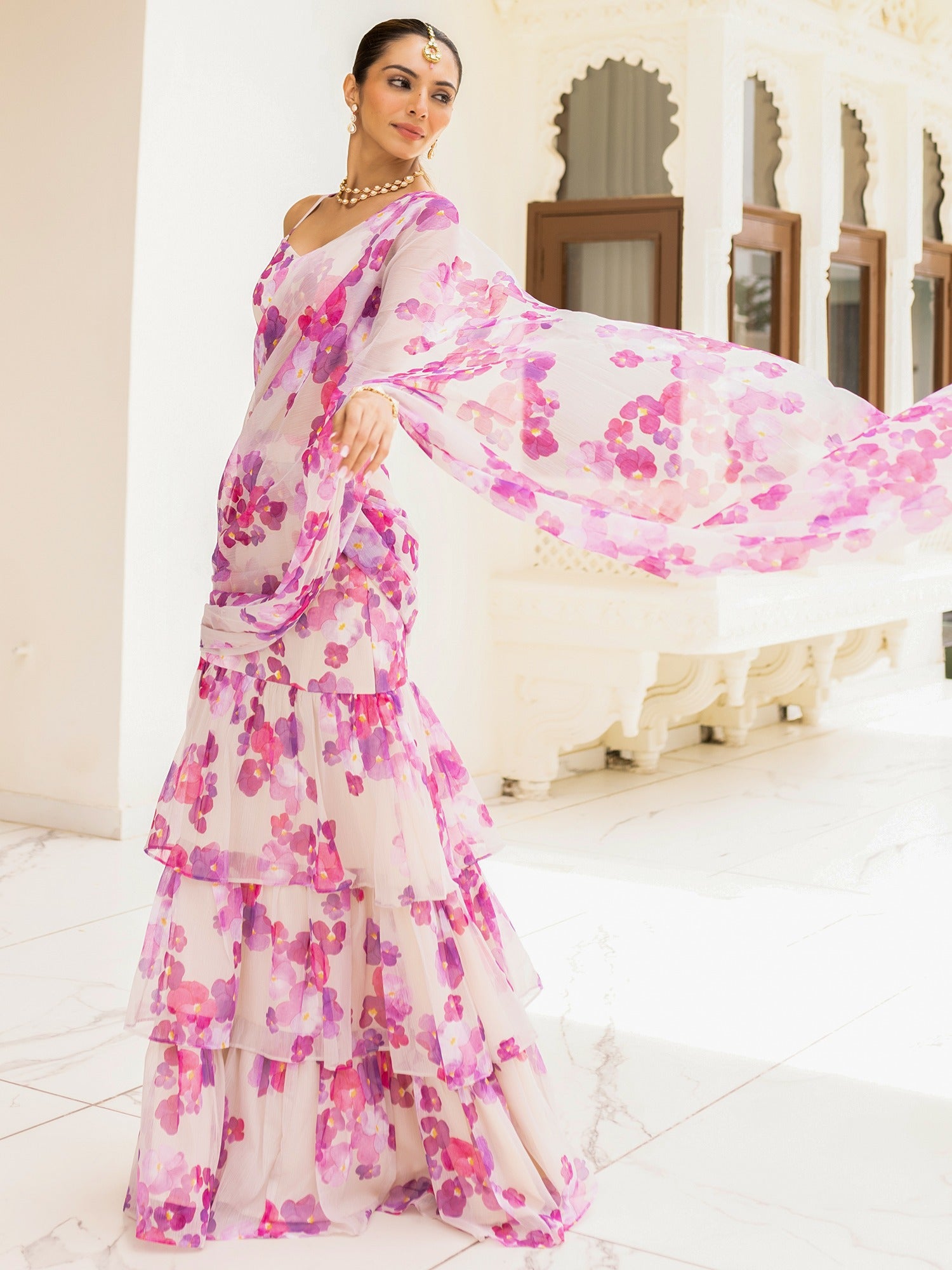 Bagh White Pre Draded saree