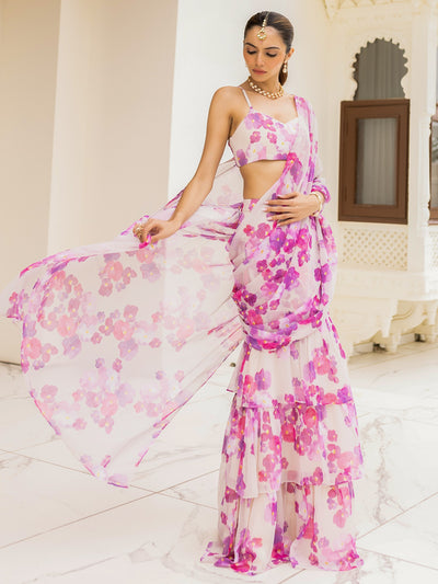 Bagh White Pre Draded saree