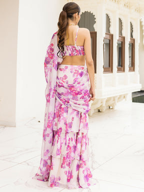 Bagh White Pre Draded saree