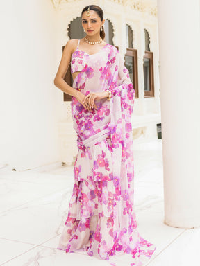 Bagh White Pre Draded saree