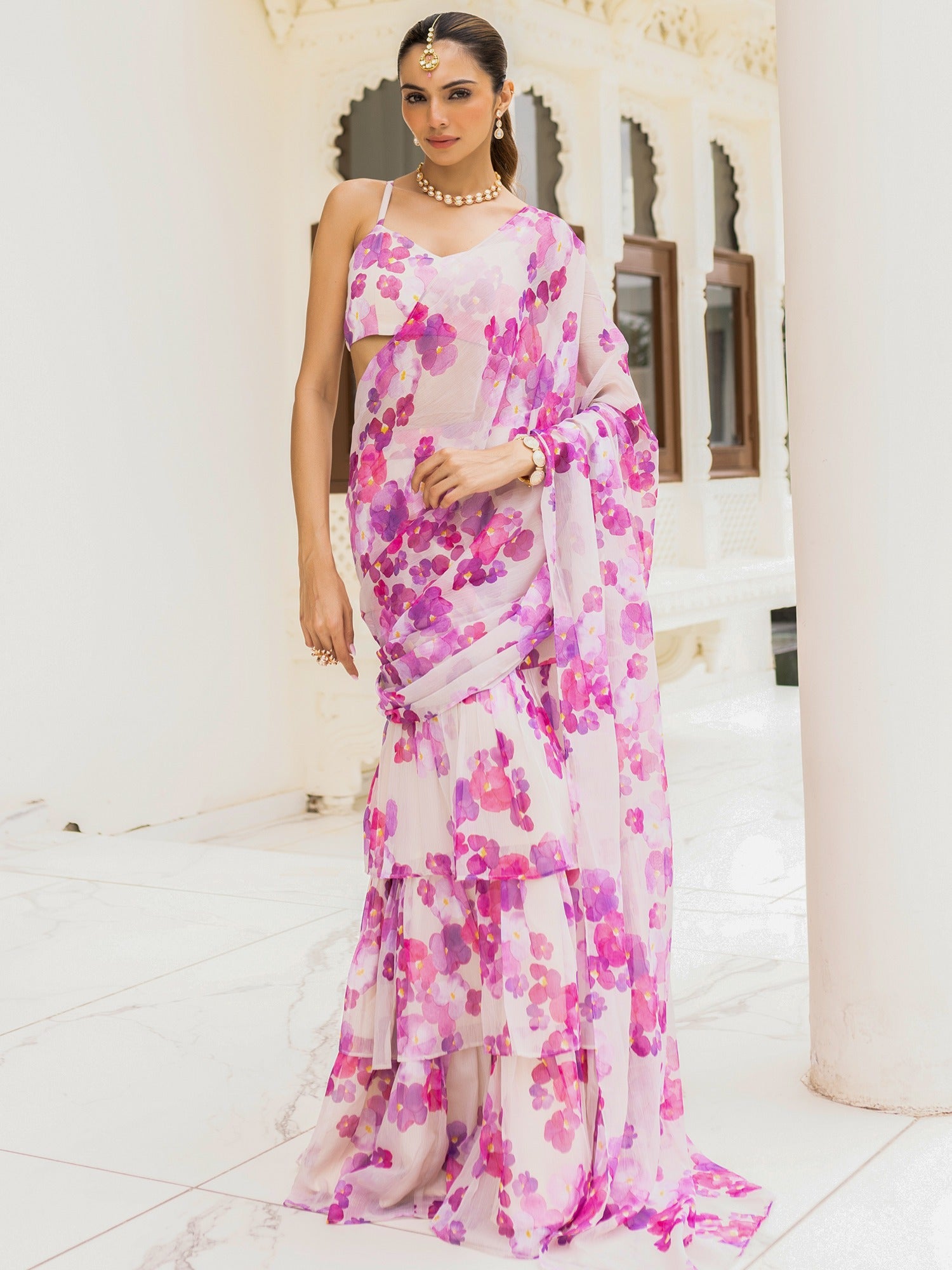 Bagh White Pre Draded saree