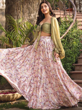 OLIVE GREEN TOP WITH PRINTED SKIRT