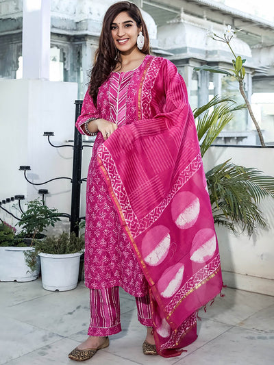 Pink Chanderi Suit Set
