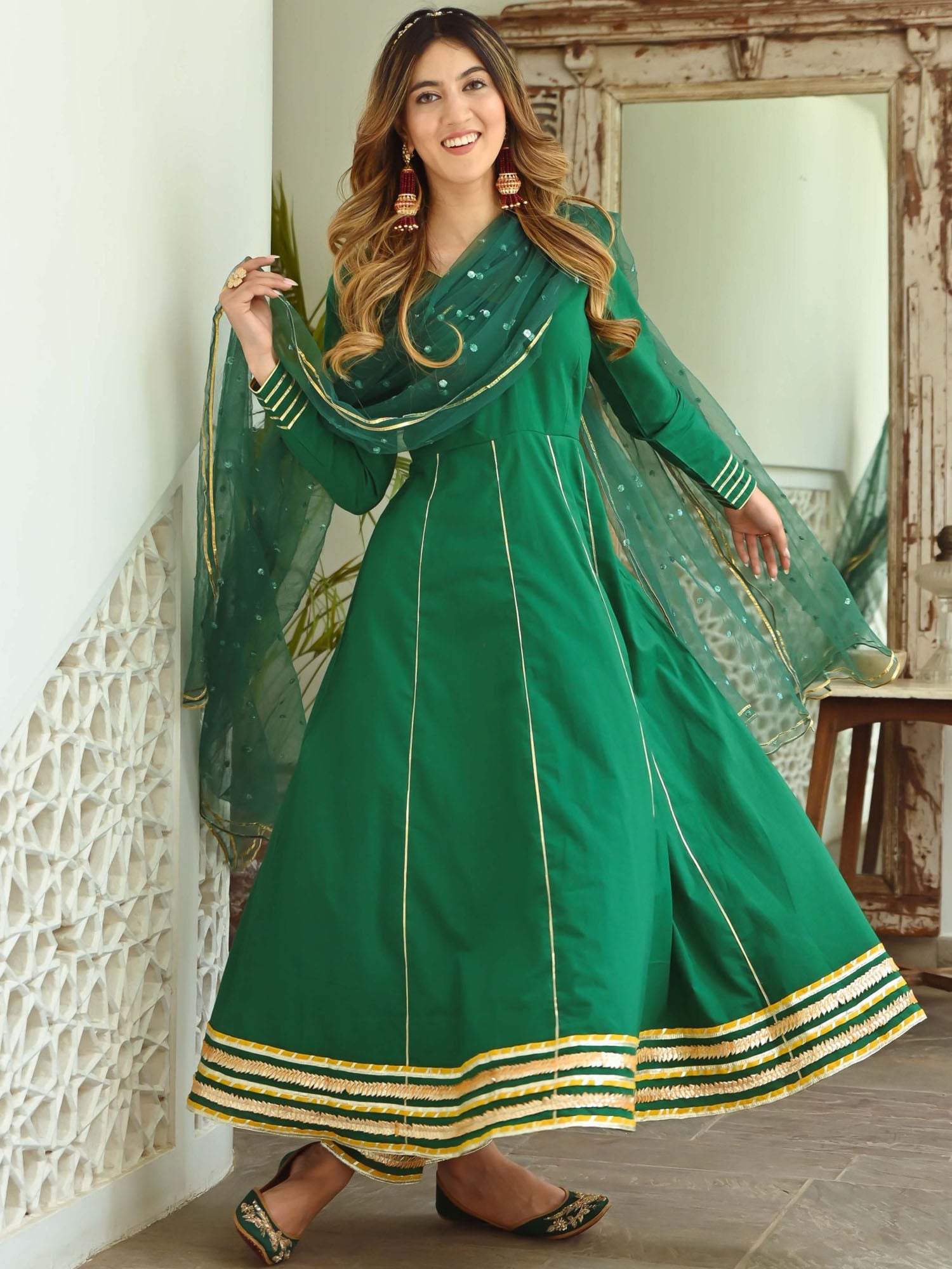 Green Gota Anarkali Set