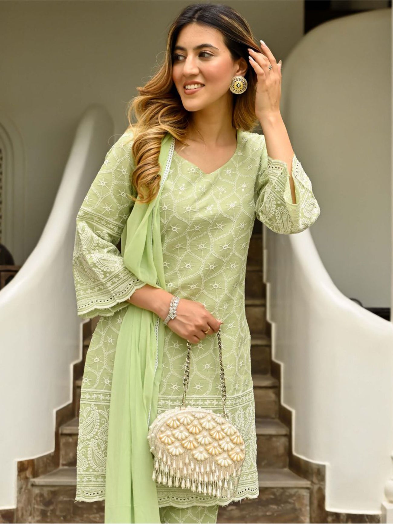 Apple Green Embroidered Kurta Set