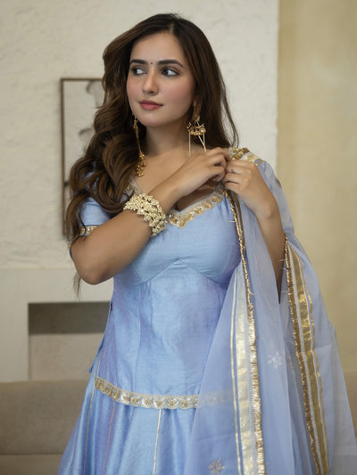 LIGHT BLUE PEPLUM BLOUSE WITH LEHENGA