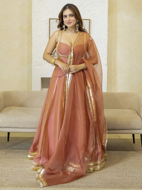 PEACH PEPLUM BLOUSE WITH LEHENGA