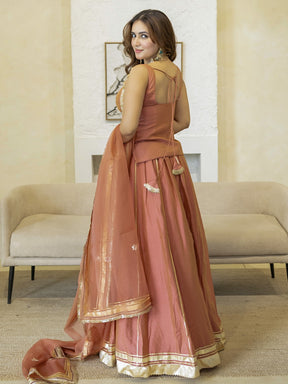PEACH PEPLUM BLOUSE WITH LEHENGA
