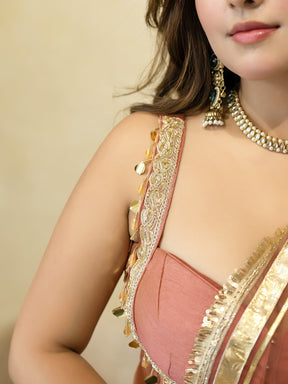 PEACH PEPLUM BLOUSE WITH LEHENGA