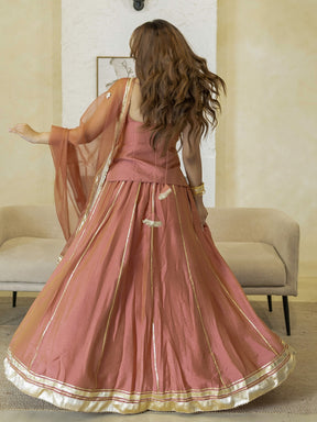 PEACH PEPLUM BLOUSE WITH LEHENGA