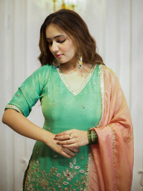 GREEN & PEACH PATIYALA SET