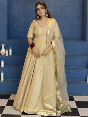 CREAME PEPLUM BLOUSE WITH LEHENGA