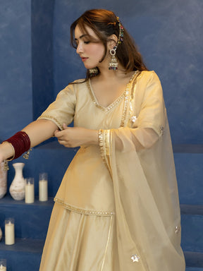 CREAME PEPLUM BLOUSE WITH LEHENGA