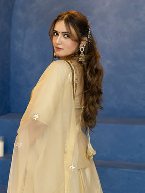 CREAME PEPLUM BLOUSE WITH LEHENGA