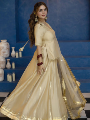 CREAME PEPLUM BLOUSE WITH LEHENGA