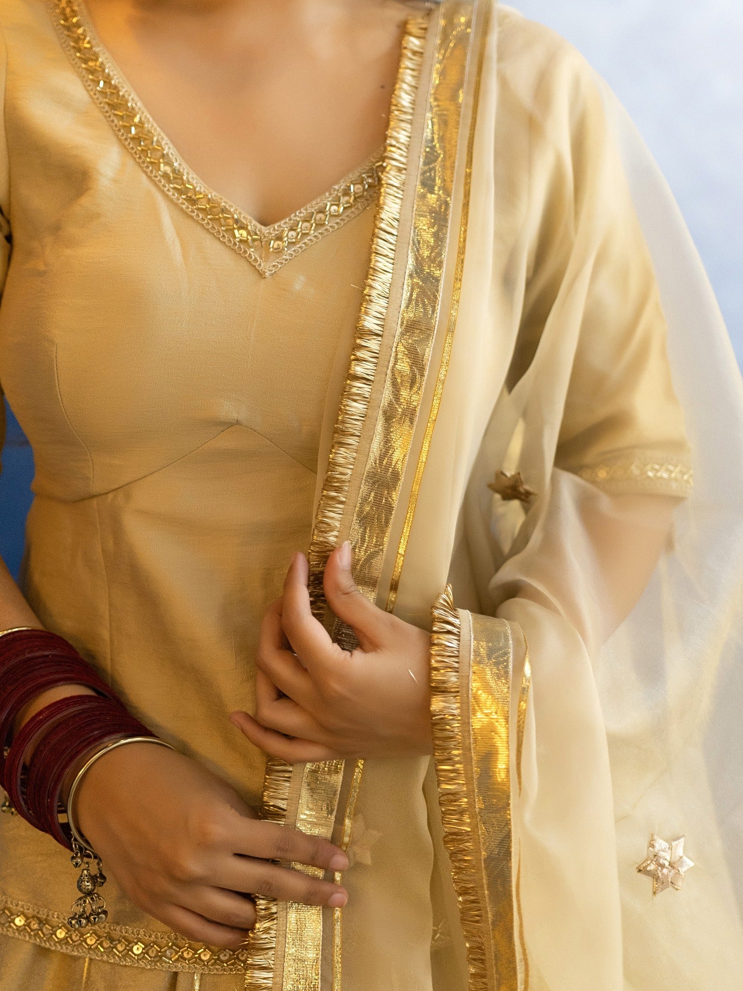 CREAME PEPLUM BLOUSE WITH LEHENGA