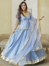 LIGHT BLUE PEPLUM BLOUSE WITH LEHENGA