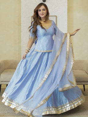 LIGHT BLUE PEPLUM BLOUSE WITH LEHENGA