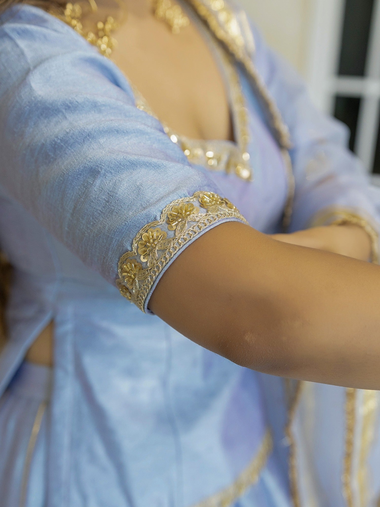 LIGHT BLUE PEPLUM BLOUSE WITH LEHENGA