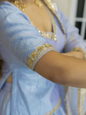 LIGHT BLUE PEPLUM BLOUSE WITH LEHENGA