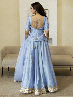 LIGHT BLUE PEPLUM BLOUSE WITH LEHENGA
