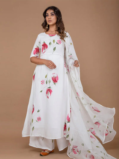 White Hand Painted Kurta Set