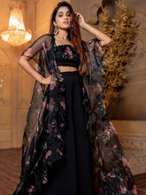 Black Crop Top Palazzo Set Without Shrug