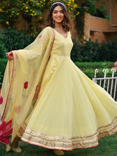 Yellow Handbrush Anarkali Set