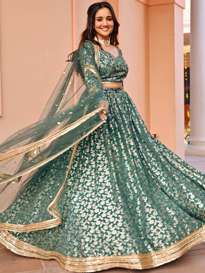 Green Jacquard Lehenga Set