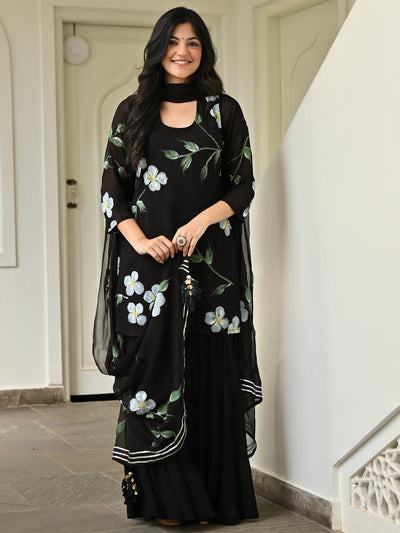 Black Handbrush Sharara Set