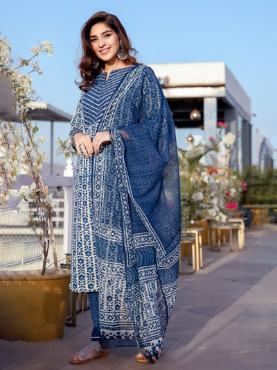 Indigo Chanderi With Doria Dupatta