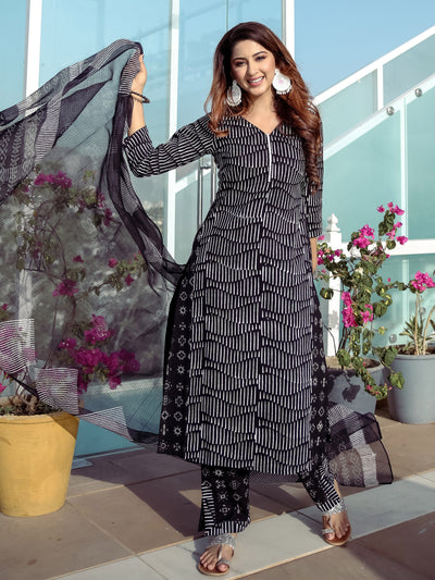Black Printed Kurta Set