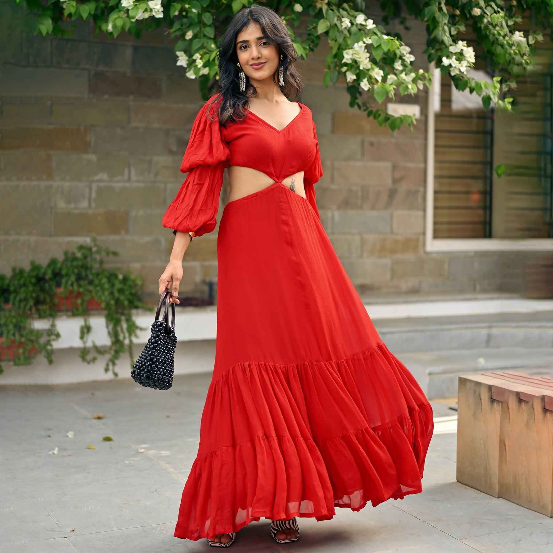 Buy Trending Women's Round Neck Taffeta Cotton Long Sleeve Red Gown size-M  at Amazon.in