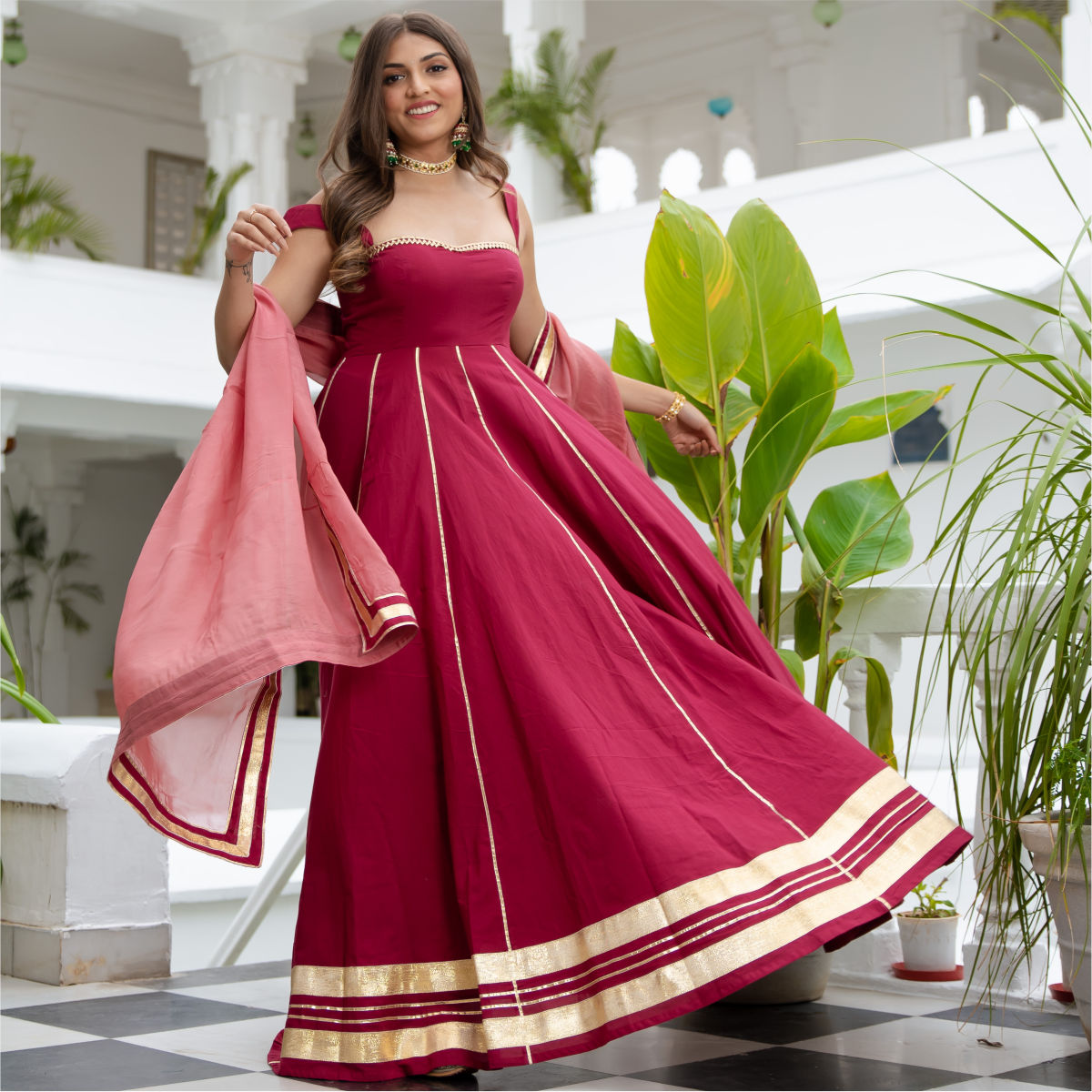 Georgette Plain Presenting New Anarkali Gown, Half Sleeve, Maroon at Rs 800  in Surat