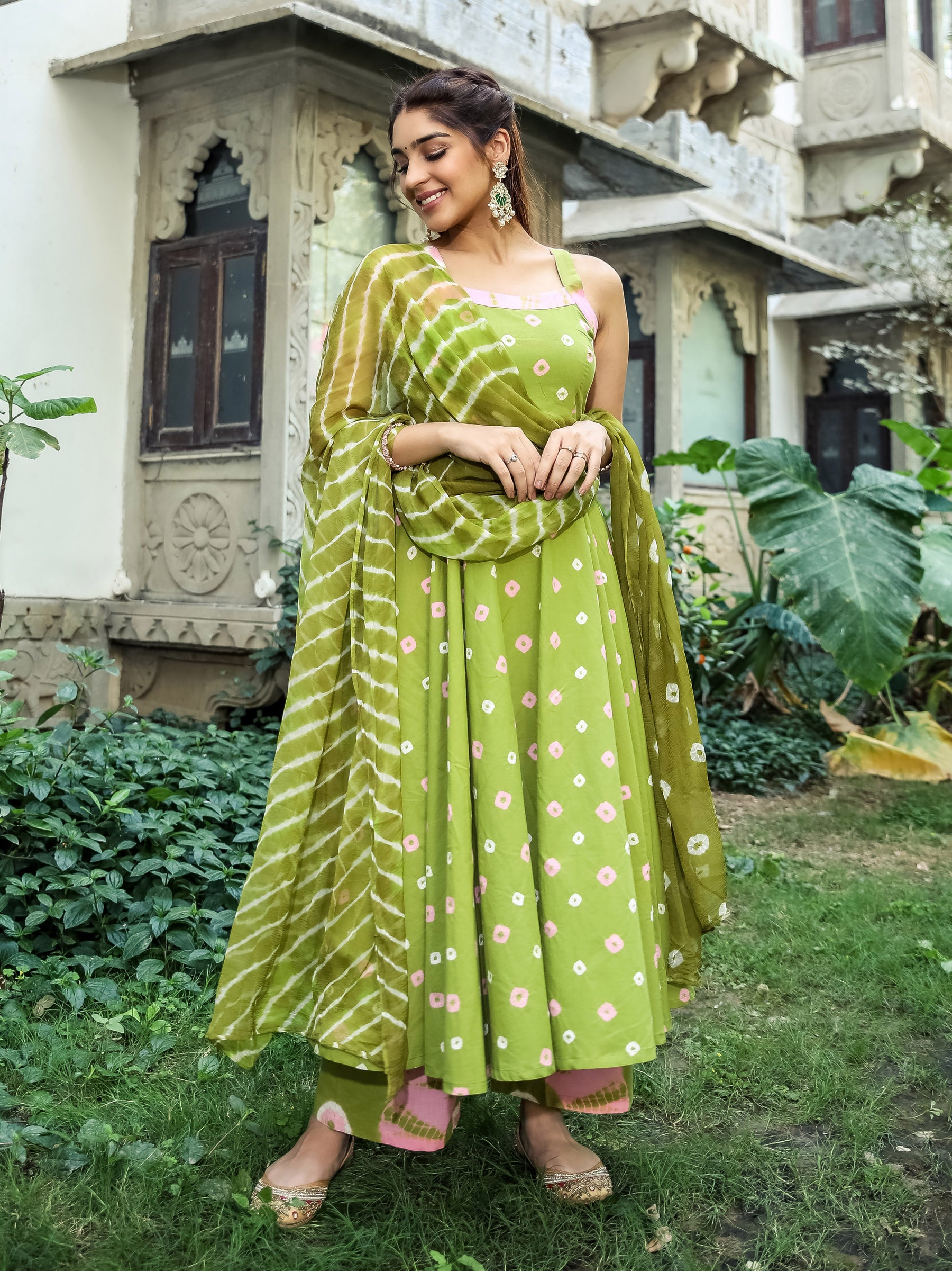 Green Bandhani Cotton Set