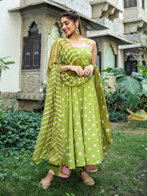 Green Bandhani Cotton Set