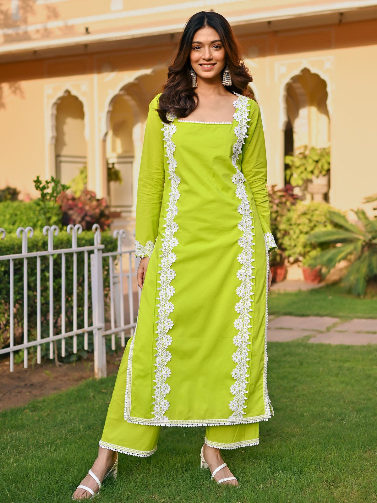 Solid Green Cotton Kurta Set