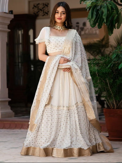 White Zari Georgette Lehenga