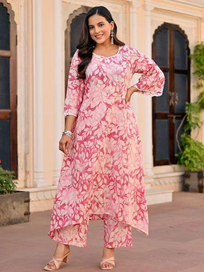 baby pink printed cotton kurta set