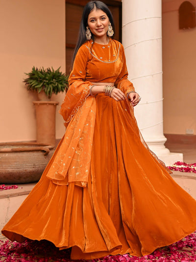 Mustard Velvet Lehenga Set