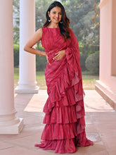 Maroon Stripes Pre Draped Saree