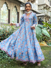 Blue Anarkali Handblock Set